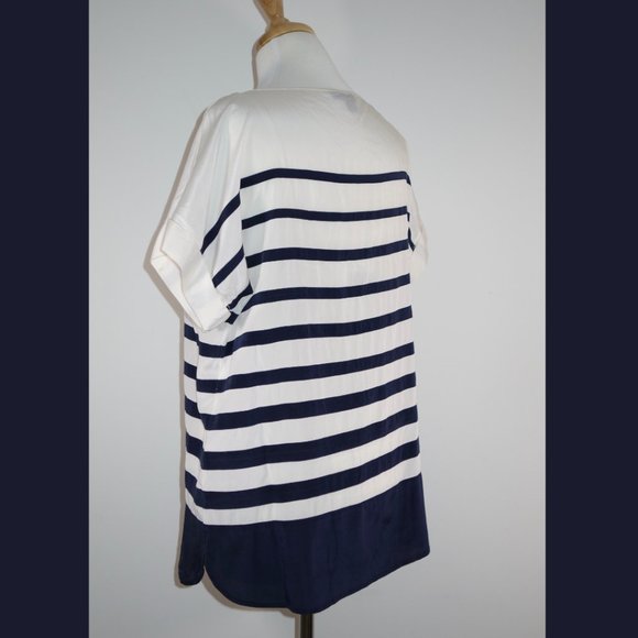 DKNY navy and white stripe silk top - size 8 - Picture 4 of 15